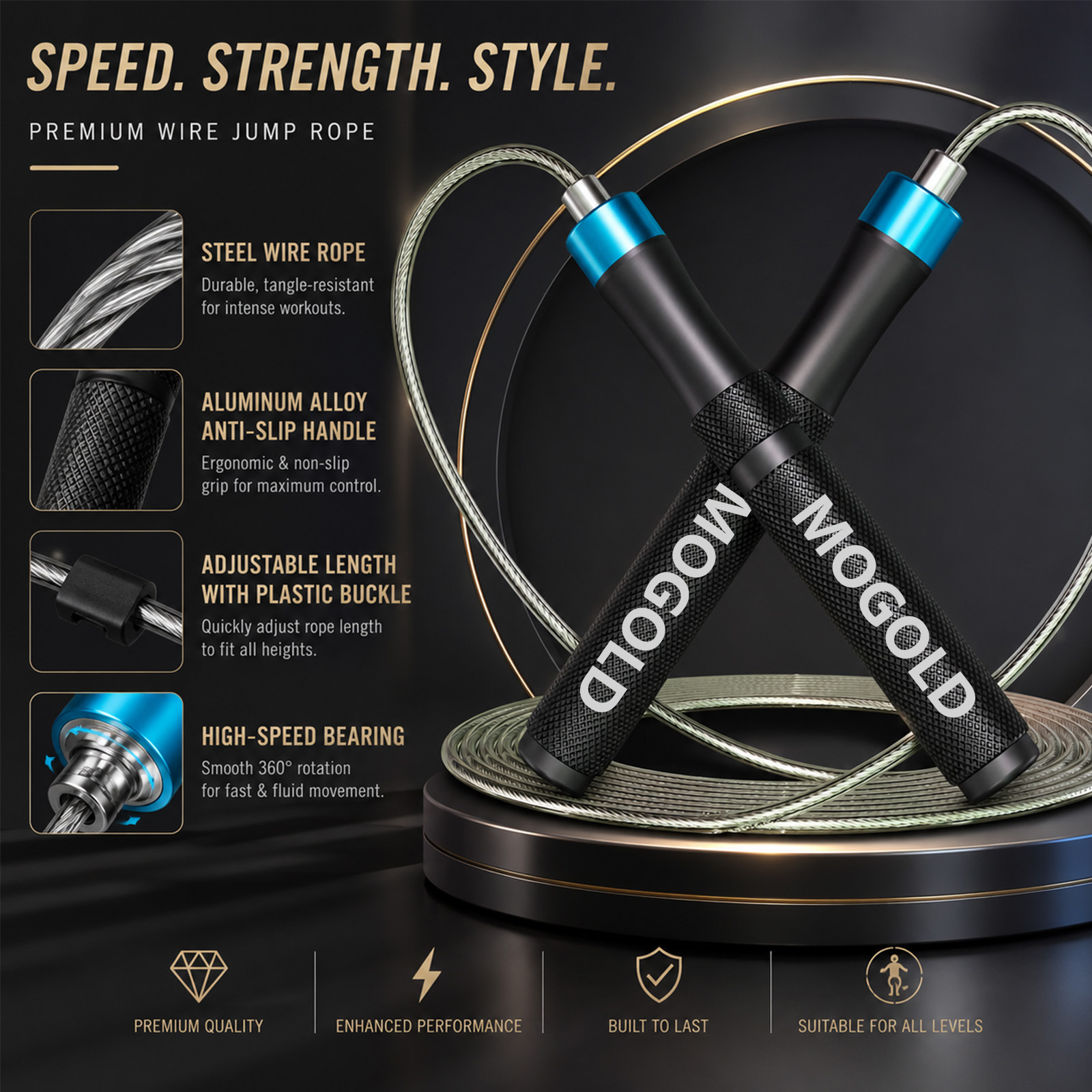 Speed Skipping Rope - MOGOLD Professioneel snelheidsspringtouw met metalen handgrepen,
